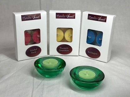 Picture of SET OF TWO TEA LIGHT CANDLE HOLDERS - Green Glass